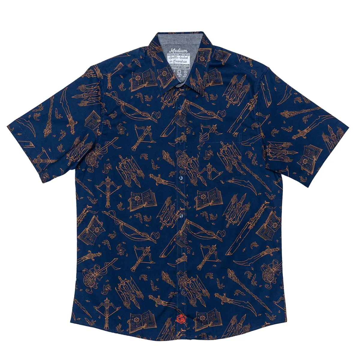Critical Role Polo & Button Down Shirts>Mighty Nein Weapons Button Down Short Sleeve Shirt
